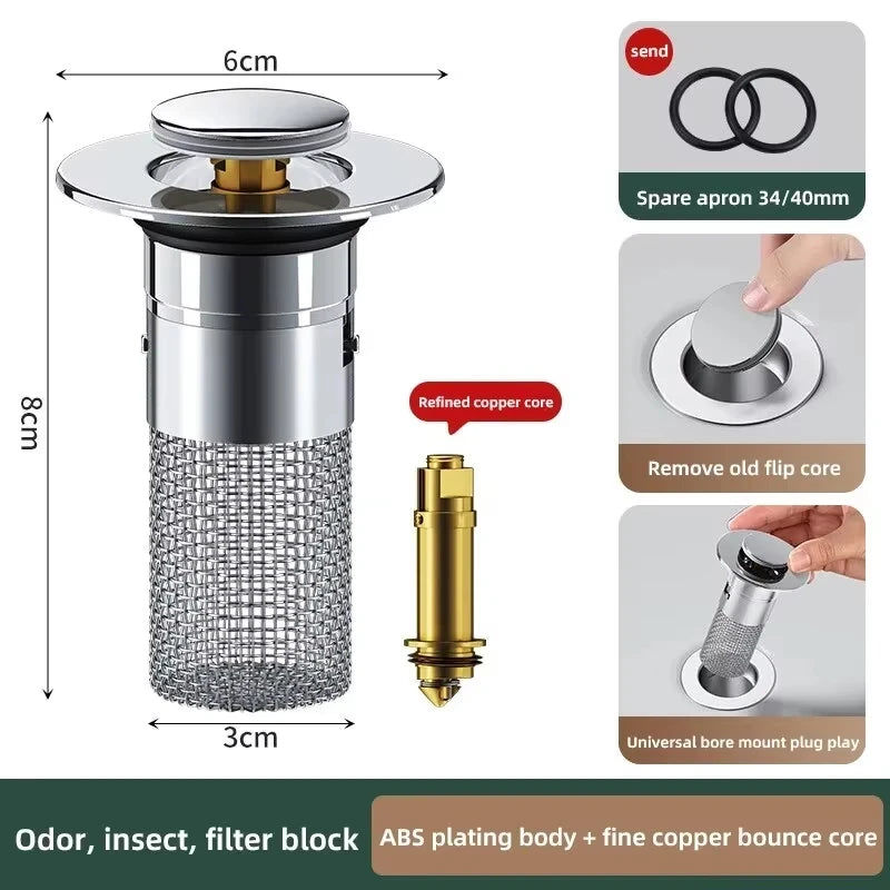 Universal Pop-Up Sink Drain Stopper with Hair Catcher