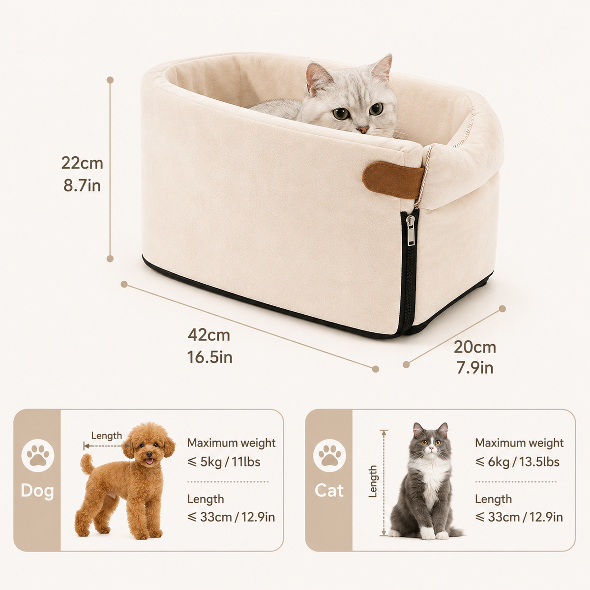 CozyRide Center Console Pet Car Seat – Portable Carrier for Small Dogs & Cats